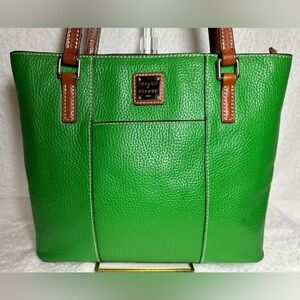 Dooney & Bourke Vibrant Green Tote with Brown Accents